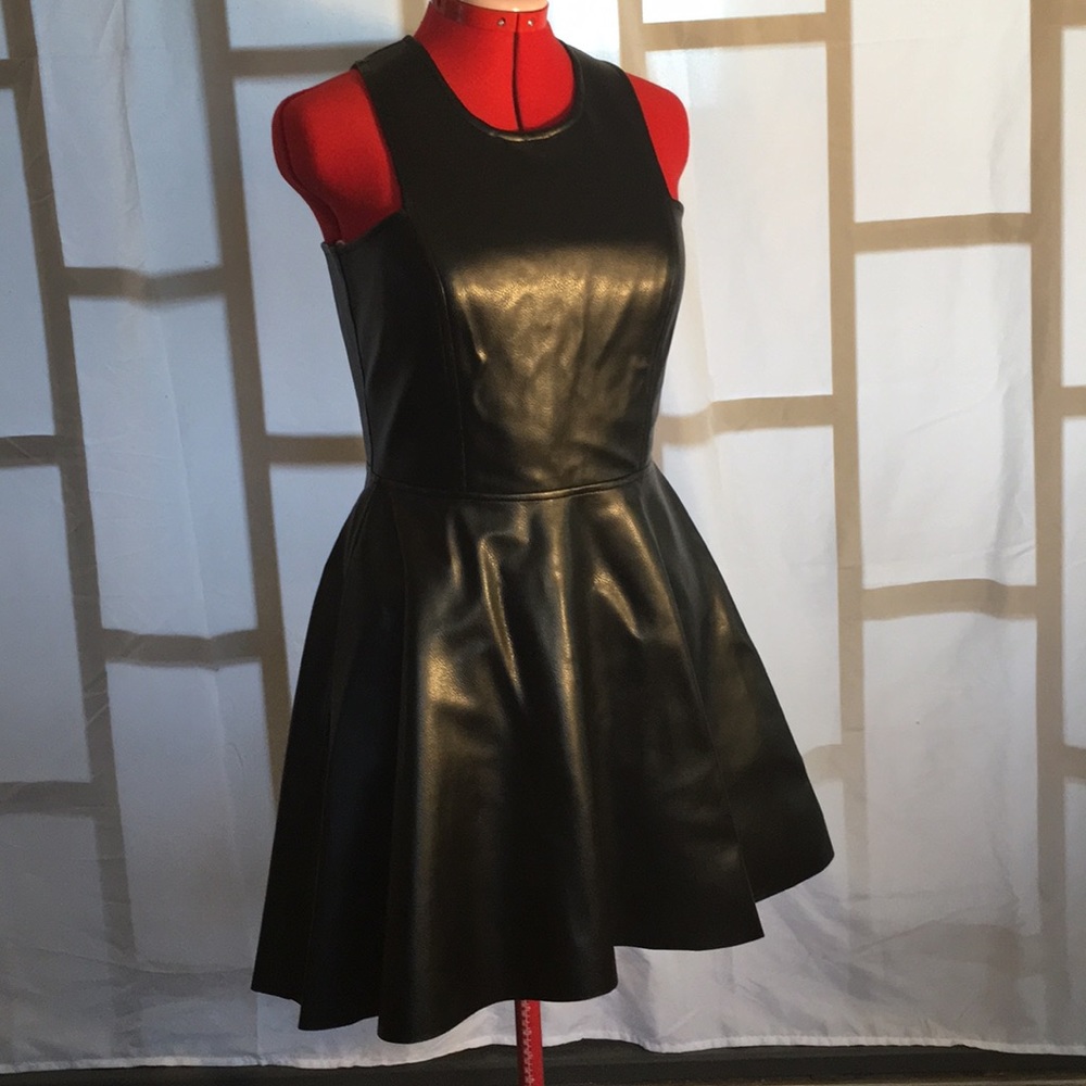 Black stretch vinyl sleeveless dress
